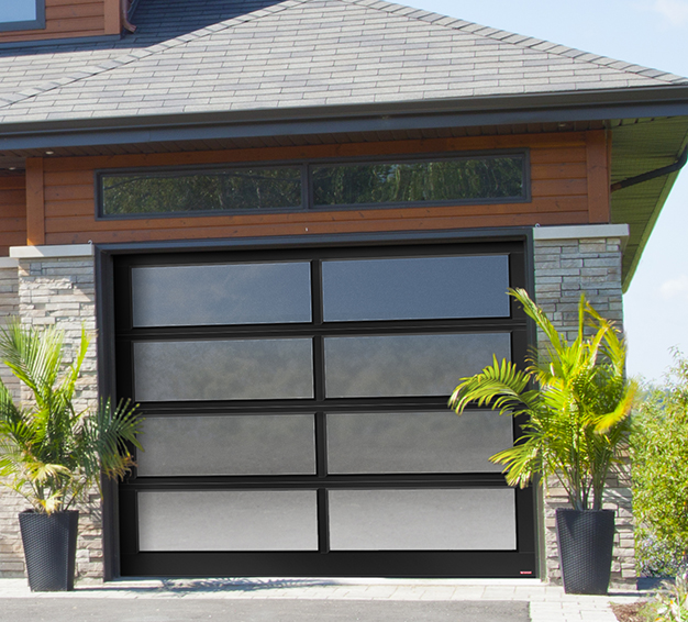 contemporary style garage door from Garaga made of aluminum and glass