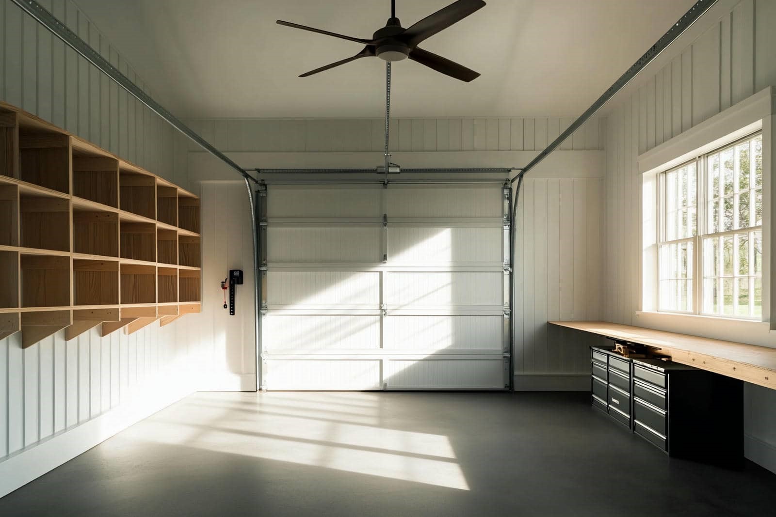 Modern garage with natural light.