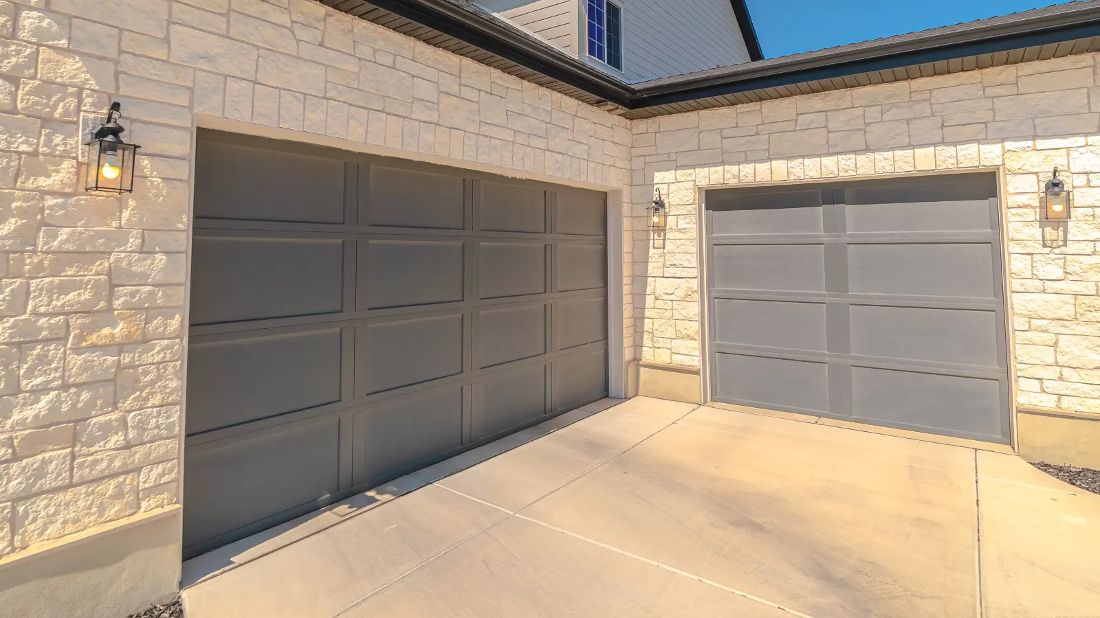 Emergency Garage Door Repair . Panorama frame Double garage doors at right angles exterior