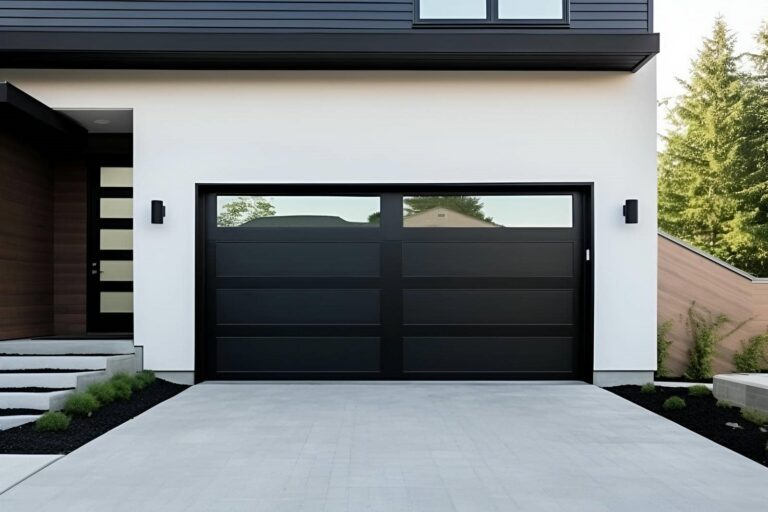 Modern black garage door design