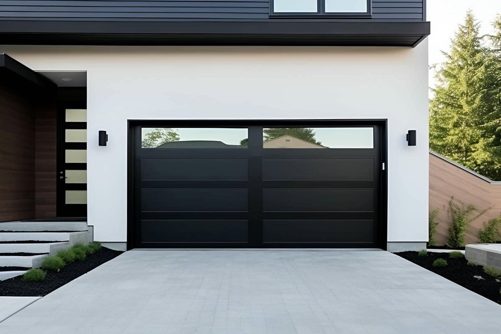 Modern black garage door design