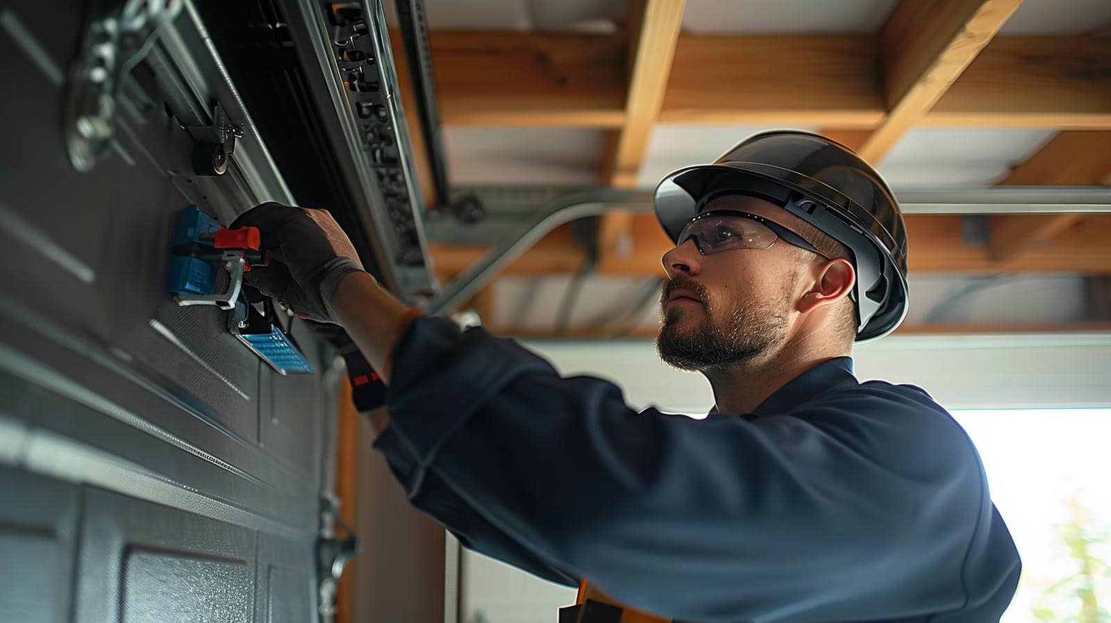 Person working on garage door opener.