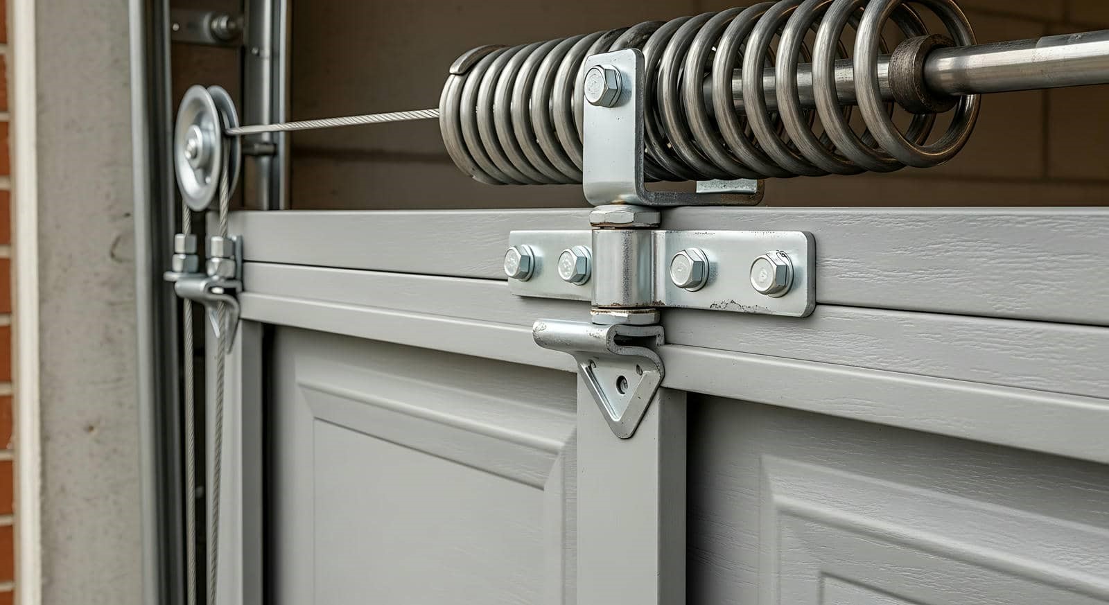 Close-up of garage door mechanism