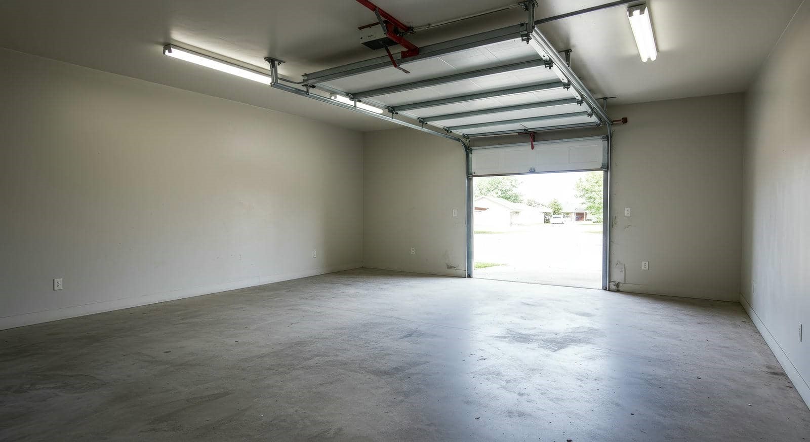 Empty garage with open door