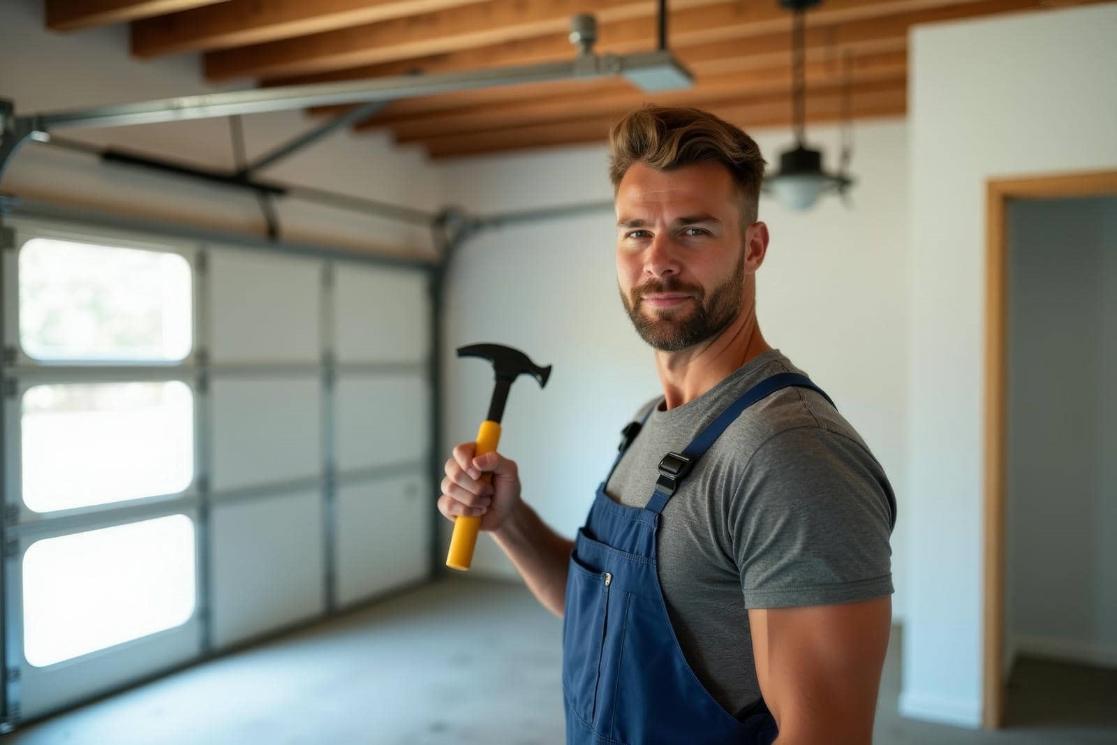 Person holding a tool in garage.