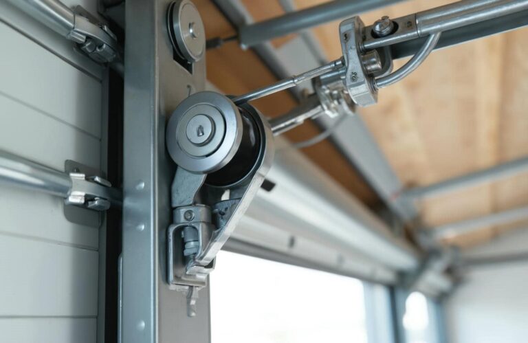 Close-up of garage door mechanism