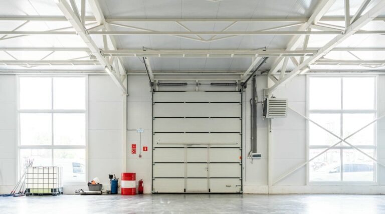 Spacious garage with large door