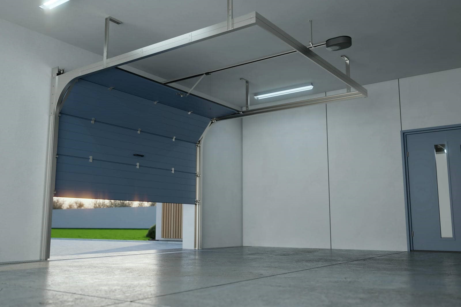 Modern garage with open door